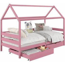 Lit cabane clia lit simple pour enfant 90 x 200 cm avec rangement 2 tiroirs et barrières de