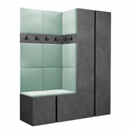 Ensemble entrée Hartford 266, Béton + Noir, 186x158x46cm, Béton, Noir, Tapisserie, Stratifié, Mis,