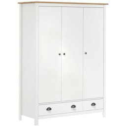 Garde-robe à 3 portes Hill Blanc 127x50x170 cm Bois pin solide Vidaxl White and brown