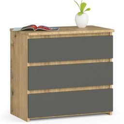 Table de chevet Akord Chêne Artisan 60 cm 3 tiroirs façade Gris Graphite 60x35x57 cm