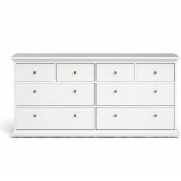 Venise Commode avec 4 grands tiroirs et 4 petits tiroirs, largeur 183 cm, hauteur 86 cm, blanc.