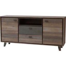 Marla Commode avec 2 portes et 2 tiroirs, en bois d'acacia marron/gris. Livrée montée.