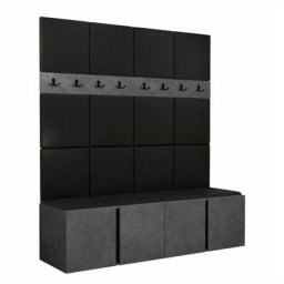 Ensemble entrée Hartford 268, Faux cuir Soft 011, 186x168x46cm, Béton, Noir, Stratifié, Faux cuir,
