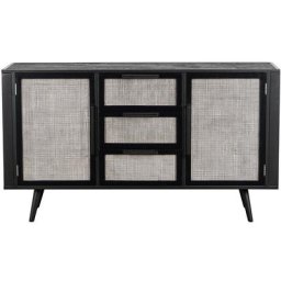NordicMindiRattan Buffet haut avec 2 portes et 3 tiroirs, noir.