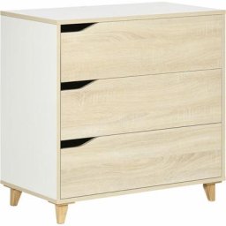 Homcom - Commode design scandinave 3 tiroirs piètement effilé panneaux mdf blanc aspect bois clair