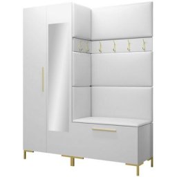 Ensemble entrée Hartford F107, Faux cuir Soft 017, 196x158x46cm, Miroir, Blanc, Faux cuir,