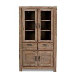 Alana Vitrine avec 4 portes et 2 tiroirs, en bois d'acacia teinté brun.