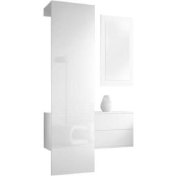 Garderobe Meubles d'entrée Carlton Set 2 Blanc - haute brillance & tons naturels - Panneau en Blanc