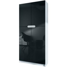 Vladon - Armoire de bureau haute Rangement Logan Blanc - haute brillance & tons naturels - Façades