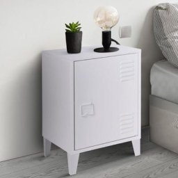 Table de chevet ester 1 porte en métal blanc design industriel - Blanc