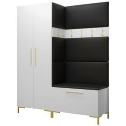 Ensemble entrée Hartford F100, Blanc, 196x158x44cm, Blanc, Faux cuir, Stratifié, Mural, Mis - Blanc