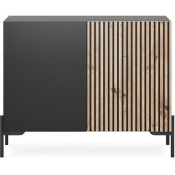 Selsey - lammelo- Commode à deux portes - noir/lattes de chêne