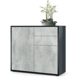 Commode Armoire Dressoir Crédence Ben Noir mat - haute brillance & tons naturels - Façades en
