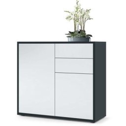 Vladon Commode Armoire Dressoir Crédence Ben Noir mat - haute brillance & tons naturels - Façades
