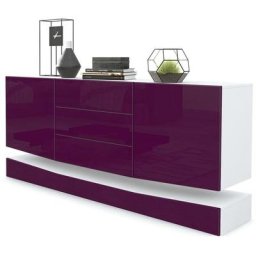 Buffet Commode Dressoir Crédence City en Blanc - haute brillance & tons naturels - Portes en Mûre