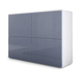 Commode Buffet Armoire Rova en Blanc mat - haute brillance & tons naturels - Gris haute brillance /