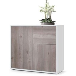 Commode Armoire Dressoir Crédence Ben Blanc mat, haute brillance & tons naturels - Façades en Chêne