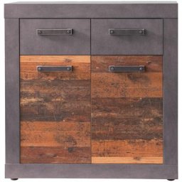 Indy Commode 2 portes, 2 tiroirs, finition chêne gris, style vieux bois.