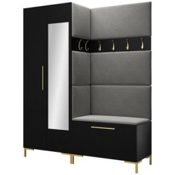 Ensemble entrée Hartford F107, Manila 16, 196x158x46cm, Miroir, Noir, Tapisserie, Stratifié, Mis,