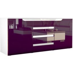 Vladon Buffet Commode Dressoir Crédence Sylt en Blanc - haute brillance & tons naturels - Mûre