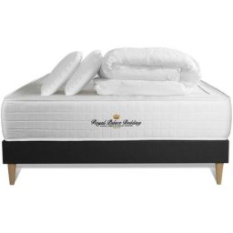 Ensemble matelas sommier Windsor 140 x 200 cm - Couleur : Noir avec 2 oreillers et couette - Noir