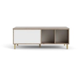 Rome Table basse avec dessus extensible et 2 espaces de rangement, teinte Hickory et blanc mat.