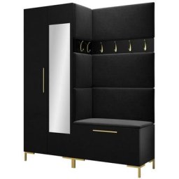 Ensemble entrée Hartford F107, Faux cuir Soft 011, 196x158x46cm, Miroir, Noir, Faux cuir,