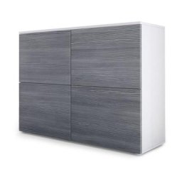 Commode Buffet Armoire Rova en Blanc mat - haute brillance & tons naturels - Avola-Anthracite /