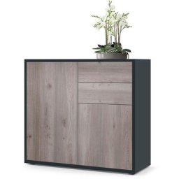 Commode Armoire Dressoir Crédence Ben Noir mat - haute brillance & tons naturels - Façades en Chêne