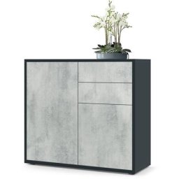 Commode Armoire Dressoir Crédence Ben Noir mat - haute brillance & tons naturels - Façades en