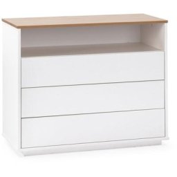 Commode Bob 3 tiroirs 1 niche blanc/chêne, bois massif - Blanc