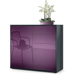 Commode Armoire Dressoir Crédence Ben Noir mat - haute brillance & tons naturels - Façades en Mûre