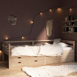 Lit adulte Contemporain | Cadre de lit avec tiroirs et armoire Bois de pin 90x200 cm 41454 - Brun