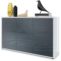 Commode Armoire Dressoir Crédence Ben V3 Blanc mat - haute brillance - Façades en Gris haute
