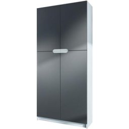 Vladon - Armoire de bureau haute Rangement Logan Blanc - haute brillance & tons naturels - Façades