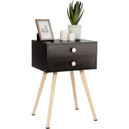 Table de Chevet en Bois Scandinave laqué satiné 40 x 30 x 60.5 cm avec 2 Tiroirs Marron - Costway