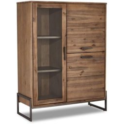 Maro Buffet 1 porte vitrée, 2 portes, marron, bois d'acacia, métal gris.