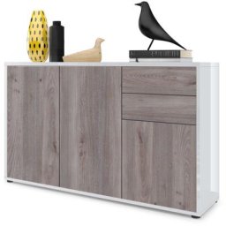 Commode Armoire Dressoir Crédence Ben V3 Blanc mat - haute brillance - Façades en Chêne Nordique