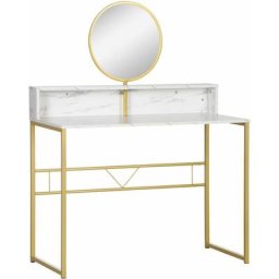 Coiffeuse design art déco - miroir pivotant intégré - étagère - acier doré panneaux particules