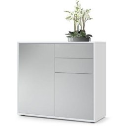 Commode Armoire Dressoir Crédence Ben Blanc mat, haute brillance & tons naturels - Façades en Gris