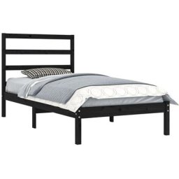 Cadre de lit Noir Bois de pin massif 100x200 cm Vidaxl Black