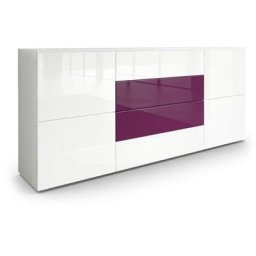 Buffet Commode Dressoir Crédence Rova en Blanc - haute brillance & tons naturels - Blanc haute