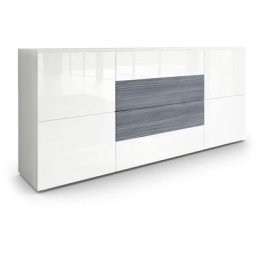 Buffet Commode Dressoir Crédence Rova en Blanc - haute brillance & tons naturels - Blanc haute