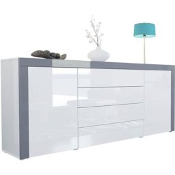 Buffet Commode Dressoir Crédence La Paz V1 Blanc, haute brillance, tons naturels - Blanc haute
