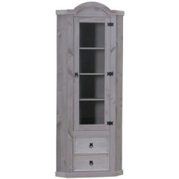 New Mexico Armoire d'angle Mexico avec 1 porte vitrée et 2 tiroirs, en gris. - Grise