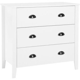 Commode de Type Chiffonnier Blanc Composé de 3 Tiroirs avec Poignées à Coques Métaliques Design