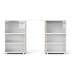 Nada Tête de lit 140 cm avec 4 tablettes de rangement, blanc brillant.