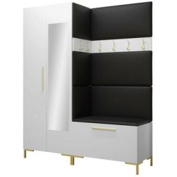 Ensemble entrée Hartford F107, Faux cuir Soft 011, 196x158x46cm, Miroir, Blanc, Faux cuir,