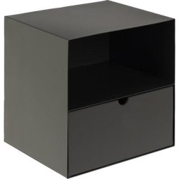 Hellin - Chevet suspendu cube en métal et bambou 1 tiroir 1 niche - janie - Noir