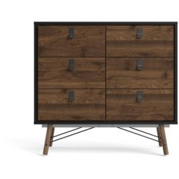 Rye Commode 6 tiroirs, noir mat et imitation noyer. - Noir
